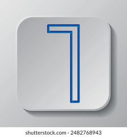Número uno, Vector de iconos simples numéricos. Diseño plano. Diseño de corte de papel. Símbolo azul cortado con sombra. Insignia gris Botón, fondo gris.ai