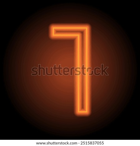 Number one, numeral simple icon vector. Flat design. Orange neon on black background.ai