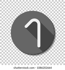 Number one, numeral, simple letter. White flat icon with long shadow in circle on transparent background. Badge or sticker style