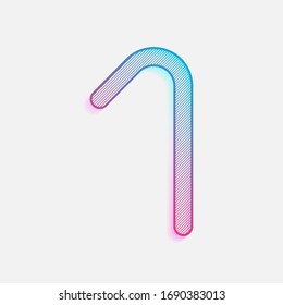 Número uno, número, letra simple. Logo coloreado con líneas diagonales y degradado azul-rojo. Gráfico neón, efecto ligero