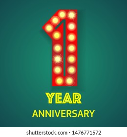 Number one object with light bulbs anniversary background