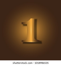 Number One, on bright blue background with shadow. Vector illustration,