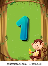 Number one with only one monkey in the tree illustration