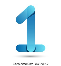 Number One Paper cut style with blue color on white background