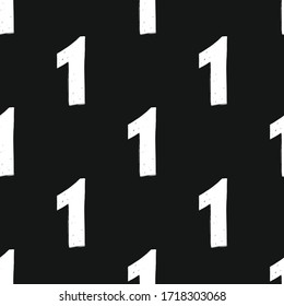Number one pattern. Seamless backgroud with numeral one, sign 1. White color element on black board background. First place, concept of winning, leadership.