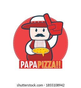 number one pizza logo mascot, a man with mustache holding number one glove