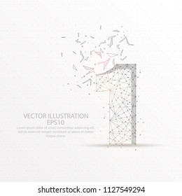 Number one point, abstract mash line and composition digitally drawn in the form of broken a part triangle shape and scattered dots low poly wire frame on white background. - Powered by Shutterstock - Get 15% off with code: PIKWIZARD15