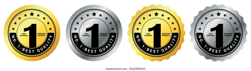 number one quality guarantee badges in gold and silver colors with bold text and round emblem design	
