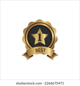 Number one ranking badge. first place best award vector sign, success medal achievement design, victory symbol or leadership seal