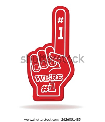 Number one red foam hand with raising forefinger. Sports fan-hand isolated vector illustration
