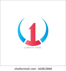 Number one red logo with semi circle in blue sky color