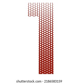 Número Uno Con Ilustración Del Vector De Patrón Dotado De Color Rojo Y Blanco. Número 1 Aislado En Un Fondo Blanco
