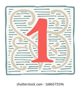 Number one renaissance logo with line pattern. Vintage vector typeface perfect for premium design labels, medieval print, antique posters, etc.