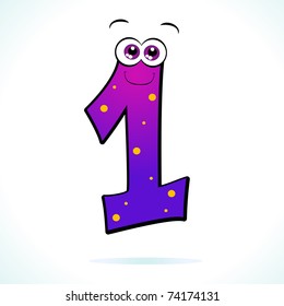 The number one represented in cartoon style, vector