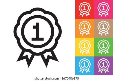 Number One Ribbon. First. Line Icon With Different Color Background.