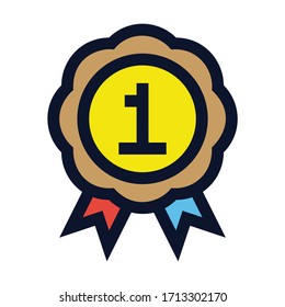 Number One Ribbon. First. Simple Vector Color Icon.