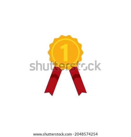 Number one ribbon vector illustration on white background. Gold medal. Winner award.