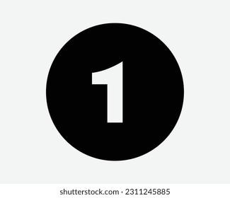 Number One Round Icon. 1 Circle Button First 1st Digit Math Win Won Winning Badge Sign Symbol Black Artwork Graphic Illustration Clipart EPS Vector