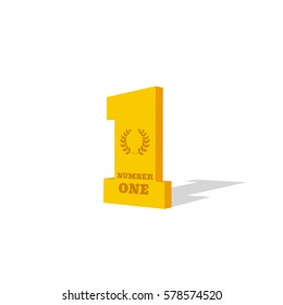 Number one with shadow on a white background. Vector illustration