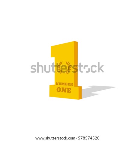 Number one with shadow on a white background. Vector illustration