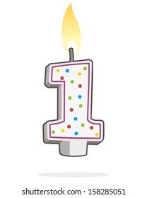 Number One Shaped Lit Birthday Candle