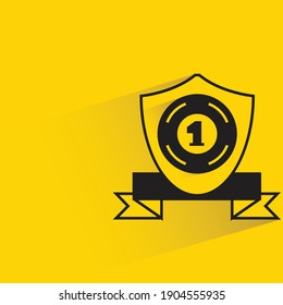 number one shield badge with shadow on yellow background