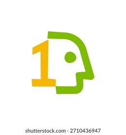Número Una Persona Líder de Cabeza Concepto de Mente Vector de Diseño de Logotipo Abstractas