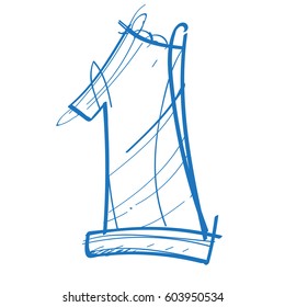 Number one sketch of the logo. Element for infographics in the hand drawing style.