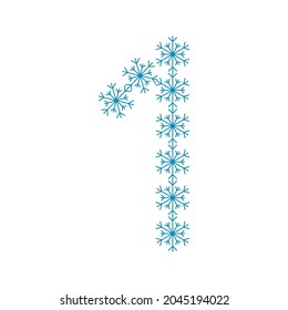 Number one of snowflakes. Festive font or decoration for New Year and Christmas