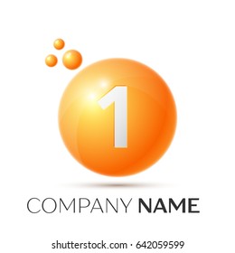 Number one splash logo. Orange dots and bubbles number design on grey background. Vector Illustration