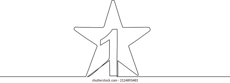 Number one and star. First place concept. Continuous one line drawing. Minimalistic vector illustration.