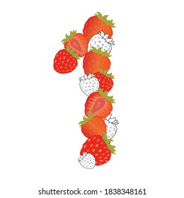 Number one of the strawberries. Vector illustration on a white background. Printing on clothing, menus, juice, for children's books, for packaging design