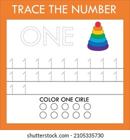 Number one  stroke worksheet with pyramid  for fine motor skills kids. Educational game for preschoolers.