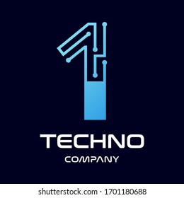 Number one technology vector logo template/ This design use blue and dot symbol. Suitable for text.