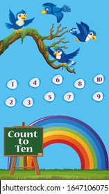 Number one to ten with blue sky and colorful rainbow background illustration