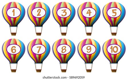 Number one to ten on colorful balloons illustration