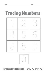 number one to ten tracing letter for preschool kids activity worksheets with exercises vector download