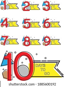 number one through ten, of days left to go. Promotional banners. Collection badges sale, landing page, banner.