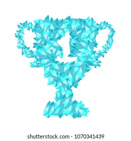Number one Trophy Cup shape Crystal diamond 3D virtual set illustration Gemstone concept design blue color, isolated on white background, vector eps 10