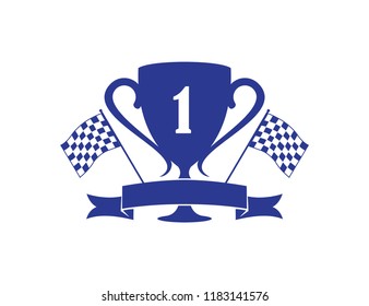 number one trophy with ribbon banner speed racing themed illustration vector design template