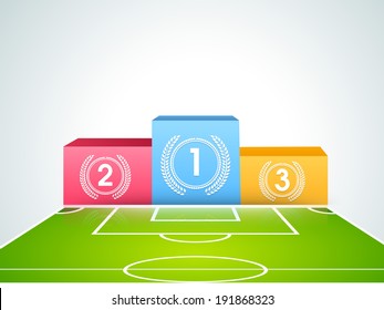 Number One, Number Two and Number Three places for winners on stadium on grey background.