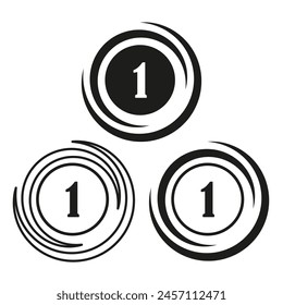 Number one Vector concept. Triple coin design. Monochrome medal icons. Abstract circular shapes.
