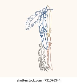 Number one. Vector hand drawn monogram made of feathers. Perfect for posters, invitation, greeting card, webs graphics, blog, banner, logo