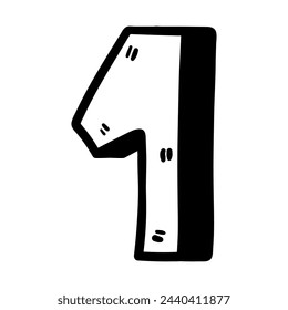 Number one vector icon in doodle style. Symbol in simple design. Cartoon Figure of 1 hand drawn isolated on white background.