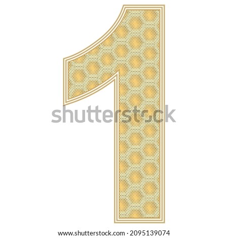 Number One Vector Illustration. Number 1 With Random Size Hexagonal Honeycomb Pattern Isolated On A White Background
