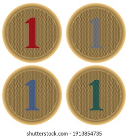 Number One Vector Illustration. Number One On The Knitted Background Texture. Knitting Patterned Number One. Number One On The Button