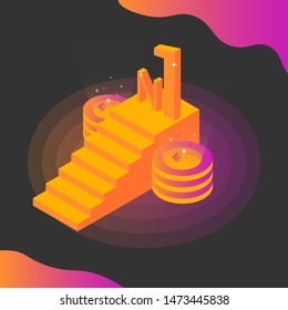 Number One Vector Isometric Design. Winner. Stairs to success.