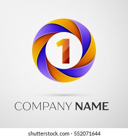 Number one vector logo symbol in the colorful circle on grey background. Vector template for your design