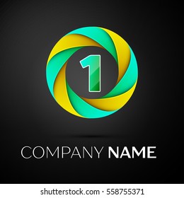 Number one vector logo symbol in the colorful circle on black background. Vector template for your design