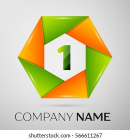 Number one vector logo symbol in the colorful circle on grey background. Vector template for your design